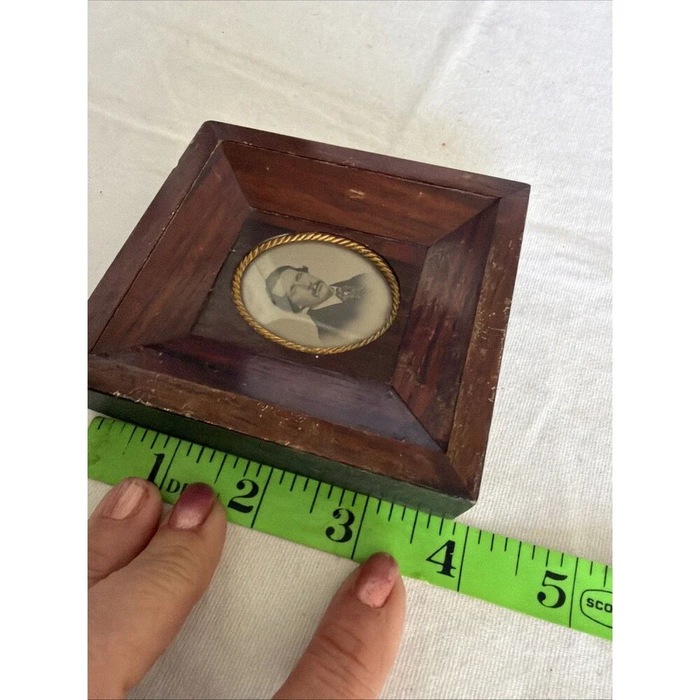 antique Victorian 19th-century oval portrait  deep-set mitered wood block frame